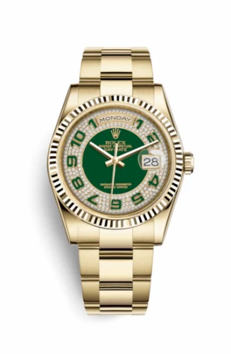 Rolex Day-Date 36 Yellow Gold Domed / Oyster / Green Paved 118238-0473