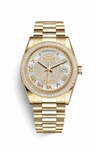 Rolex Day-Date 36 Yellow Gold Diamonds / President Diamond / Paved Roman 118348-0040