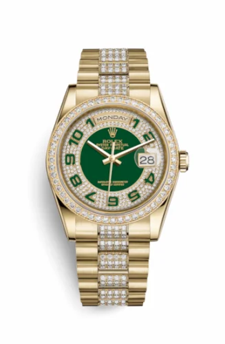 Rolex Day-Date 36 Yellow Gold Diamonds / President Diamonds / Green Paved 118348-0056