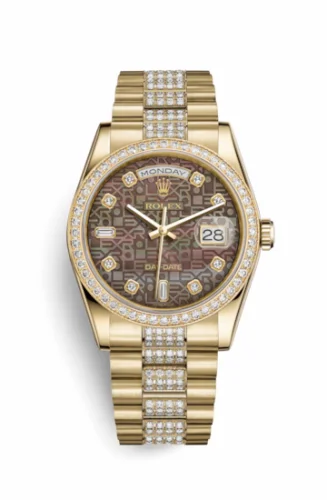 Rolex Day-Date 36 Yellow Gold Diamonds / President / Black MOP Computer 118348-0066