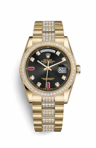 Rolex Day-Date 36 Yellow Gold Diamonds / President Diamonds / Black Diamonds Rubies 118348-0149