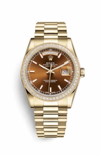 Rolex Day-Date 36 Yellow Gold Diamonds / President / Cognac 118348-0160