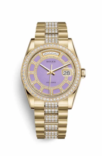 Rolex Day-Date 36 Yellow Gold Diamonds / President Diamonds / Lavender Jade Carousel 118348-0195