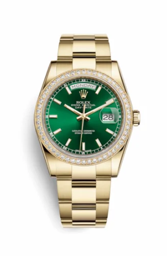 Rolex Day-Date 36 Yellow Gold Diamonds / Oyster / Green 118348-0225