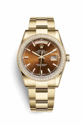 Rolex Day-Date 36 Yellow Gold Diamonds / Oyster / Cognac 118348-0227
