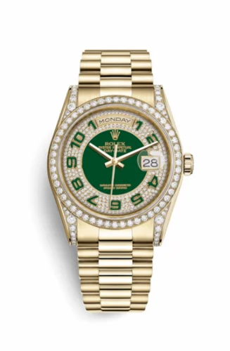 Rolex Day-Date 36 Yellow Gold Diamonds / President / Green Paved 118388-0053
