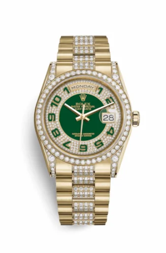 Rolex Day-Date 36 Yellow Gold Diamonds / President Diamonds / Green Paved 118388-0055