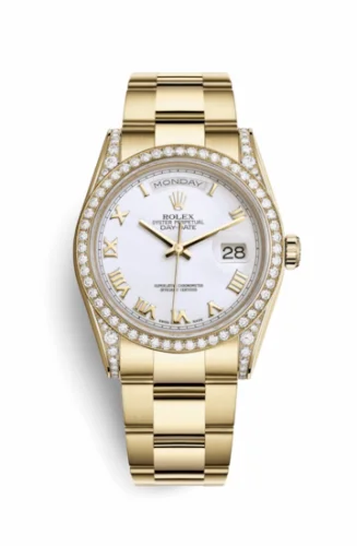 Rolex Day-Date 36 Yellow Gold Diamonds / Oyster / White Roman 118388-0101