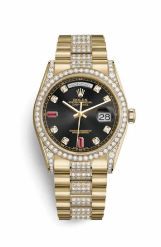 Rolex Day-Date 36 Yellow Gold Diamonds / President Diamonds / Black Diamonds Rubies 118388-0123