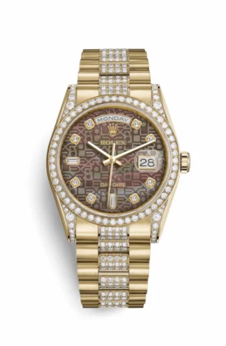 Rolex Day-Date 36 Yellow Gold Diamonds / President Diamonds / Black MOP Computer 118388-0147