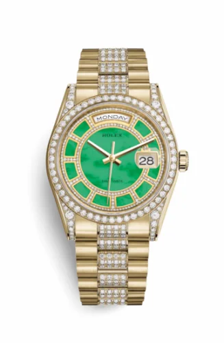 Rolex Day-Date 36 Yellow Gold Diamonds / President Diamonds / Green Jade Carousel 118388-0159