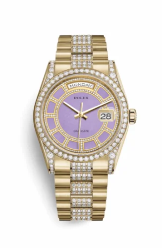 Rolex Day-Date 36 Yellow Gold Diamonds / President Diamonds / Lavender Jade Carousel 118388-0160