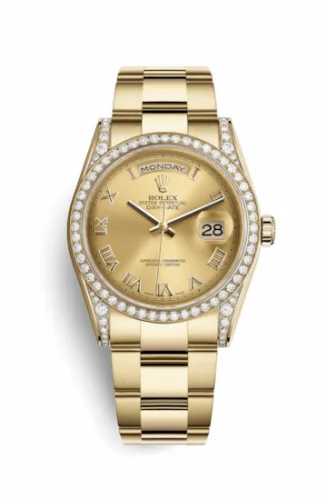 Rolex Day-Date 36 Yellow Gold Diamonds / Oyster / Champagne Roman 118388-0189