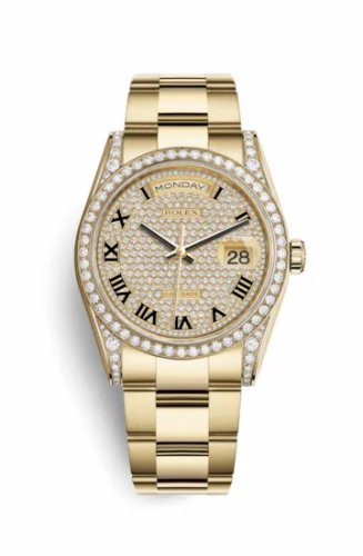 Rolex Day-Date 36 Yellow Gold Fluted / Oyster / Paved 118388-0192