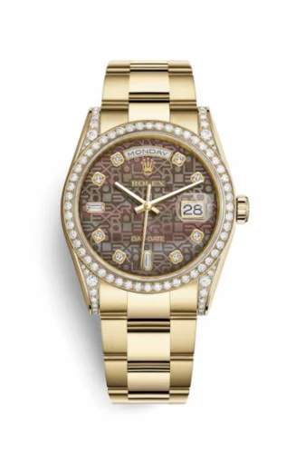 Rolex Day-Date 36 Yellow Gold Diamonds / Oyster / Black MOP Computer 118388-0193