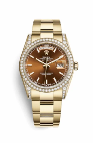 Rolex Day-Date 36 Yellow Gold Diamonds / Oyster / Cognac 118388-0194
