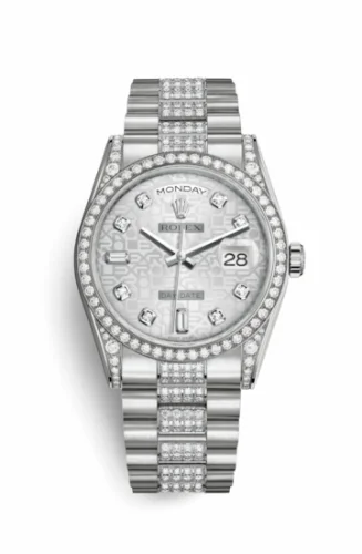 Rolex Day-Date 36 White Gold Diamonds / President Diamond / Silver Computer 118389-0071