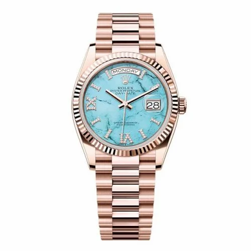 Rolex Day-Date 36 Everose Gold - Fluted / Turquoise / President 128235-0064