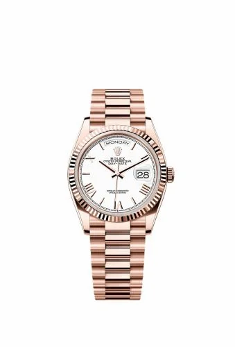 Rolex Day-Date 36 Everose Gold / Fluted / White - Roman / President 128235-0070