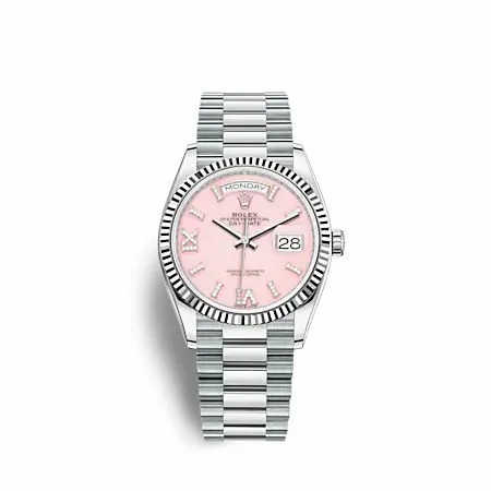 Rolex Day-Date 36 Platinum - Fluted / Pink Opal / President 128236-0006