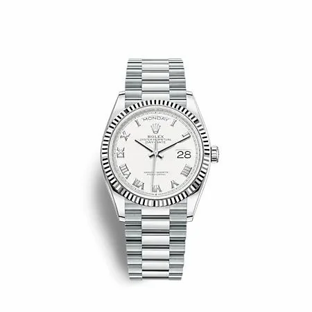 Rolex Day-Date 36 Platinum - Fluted / White - Roman / President 128236-0007