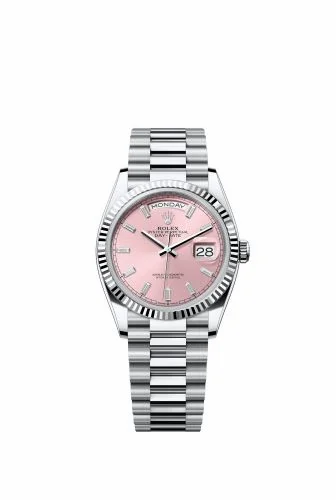 Rolex Day-Date 36 Platinum - Fluted / Pink - Baguette / President 128236-0024