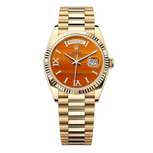 Rolex Day-Date 36 Yellow Gold - Fluted / Carnelian / President 128238-0088