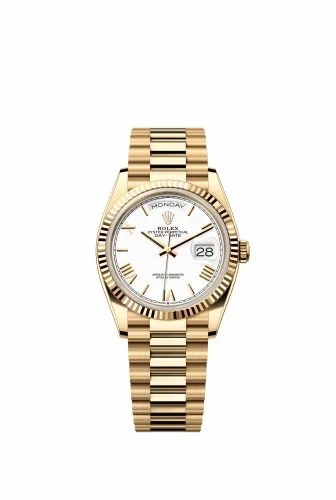 Rolex Day-Date 36 Yellow Gold - Fluted / White - Roman / President 128238-0113