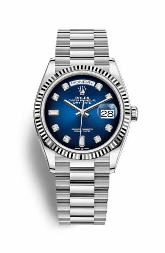 Rolex Day-Date 36 White Gold / Fluted / Blue Ombré - Diamond / President 128239-0023