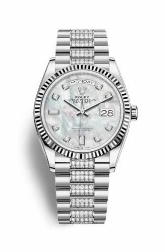 Rolex Day-Date 36 White Gold / Fluted / MOP-Diamond / President-Diamond 128239-0026
