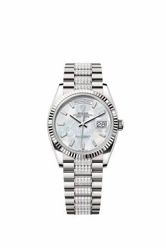 Rolex Day-Date 36 White Gold / Fluted / MOP-Diamond / President-Diamond 128239-0066