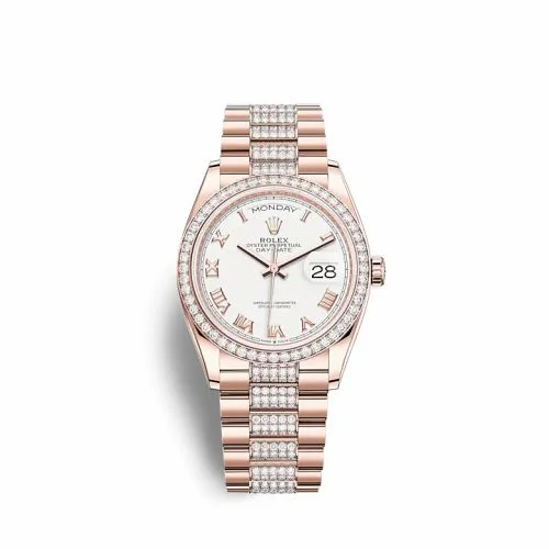 Rolex Day-Date 36 Everose Gold / Diamond / White - Roman / President-Diamond 128345RBR-0055