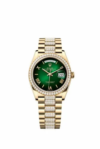 Rolex Day-Date 36 Yellow Gold Diamond / Green - Ombré / President - Diamond 128348RBR-0069