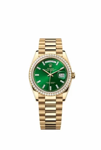 Rolex Day-Date 36 Yellow Gold - Diamond / Bright Green - Baguette / President 128348RBR-0078