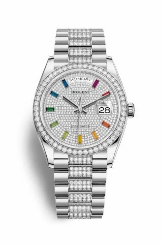 Rolex Day-Date 36 White Gold / Diamond / Paved-Rainbow / President-Diamond 128349RBR-0012