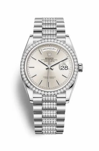 Rolex Day-Date 36 White Gold / Diamond / Silver / President-Diamond 128349RBR-0013