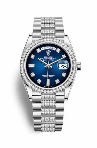 Rolex Day-Date 36 White Gold / Diamond / Blue Ombré-Diamond / President-Diamond 128349RBR-0016
