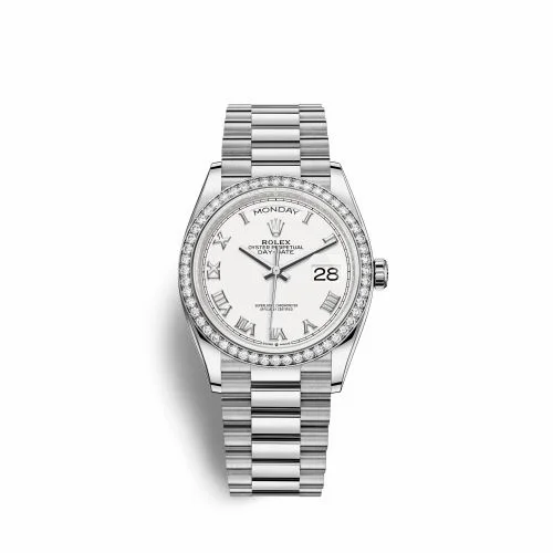 Rolex Day-Date 36 White Gold Diamond / White - Roman / President 128349rbr-0025