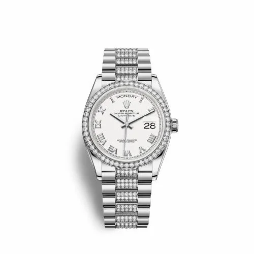 Rolex Day-Date 36 White Gold Diamond / White - Roman / President - Diamond 128349rbr-0026