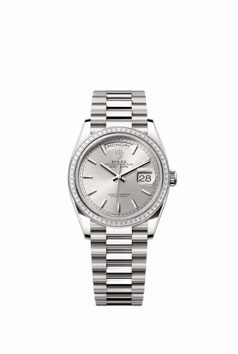 Rolex Day-Date 36 White Gold - Baguette / Silver / President 128399TBR-0001