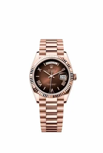 Rolex Day-Date 36 Everose Gold - Fluted / Brown Ombré - Roman / President 28235-0075