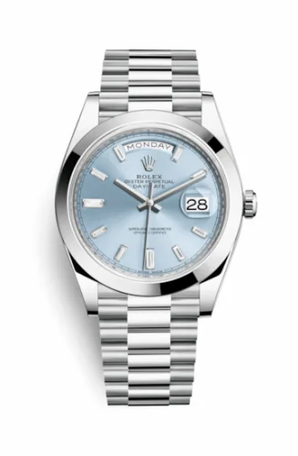 Rolex Day-Date 40 Platinum / Ice Blue Diagonal Diamond 228206-0002