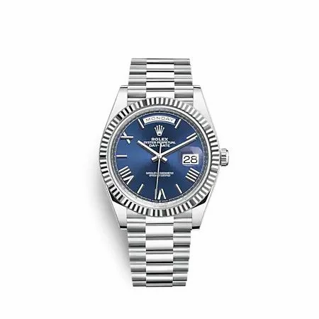 Rolex Day-Date 40 Platinum - Fluted / Blue - Roman 228236-0007