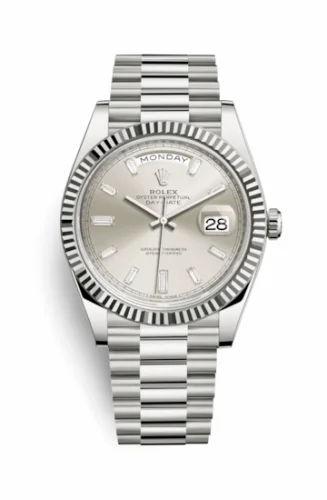 Rolex Day-Date 40 White Gold / Silver - Baguette 228239-0003