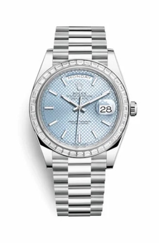 Rolex Day-Date 40 Platinum - Baguette / Ice Blue Diagonal 228396tbr-0001