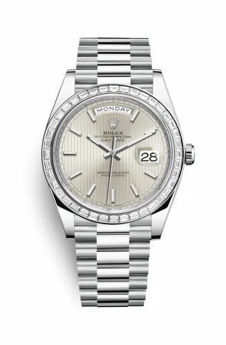 Rolex Day-Date 40 Platinum - Baguette / Silver Tuxedo 228396tbr-0022