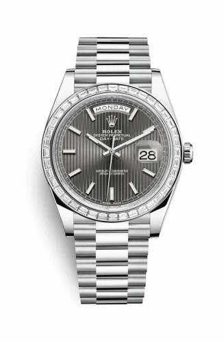 Rolex Day-Date 40 Platinum - Baguette / Grey Tuxedo 228396tbr-0023