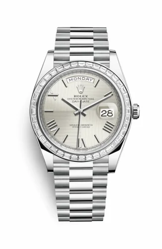 Rolex Day-Date 40 Platinum - Baguette / Silver Quadrant 228396tbr-0025