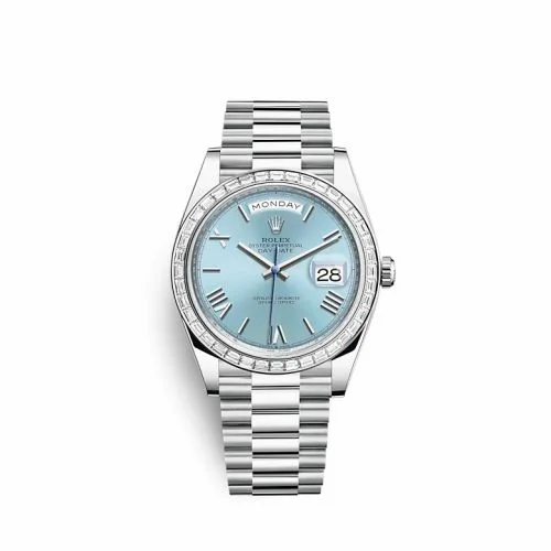 Rolex Day-Date 40 Platinum - Baguette / Ice Blue - Roman 228396tbr-0030
