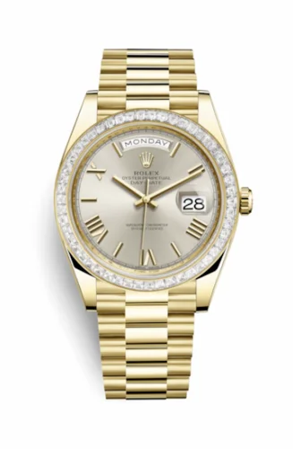 Rolex Day-Date 40 Yellow Gold - Baguette / Silver - Roman 228398tbr-0006